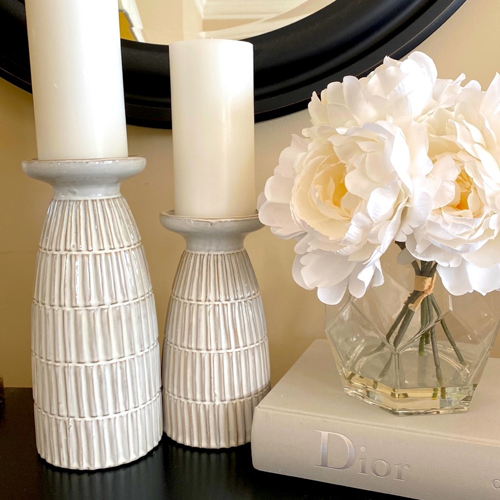 Ivory-bone ceramic candle stands